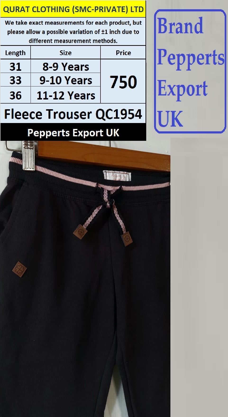 Pepperts Brand Fleece Trouser QC1954 Export United Kingdom - QC1954