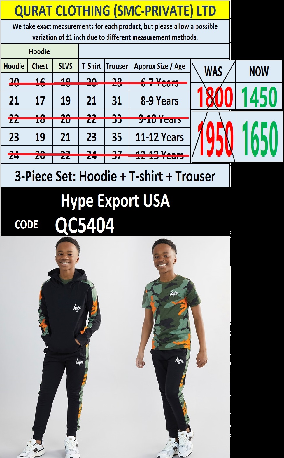 Hype Kids Black Fleece Hoodie Camo Cotton T-Shirt & Fleece Trouser 3-Piece Set QC5404 – Export USA - QC5404