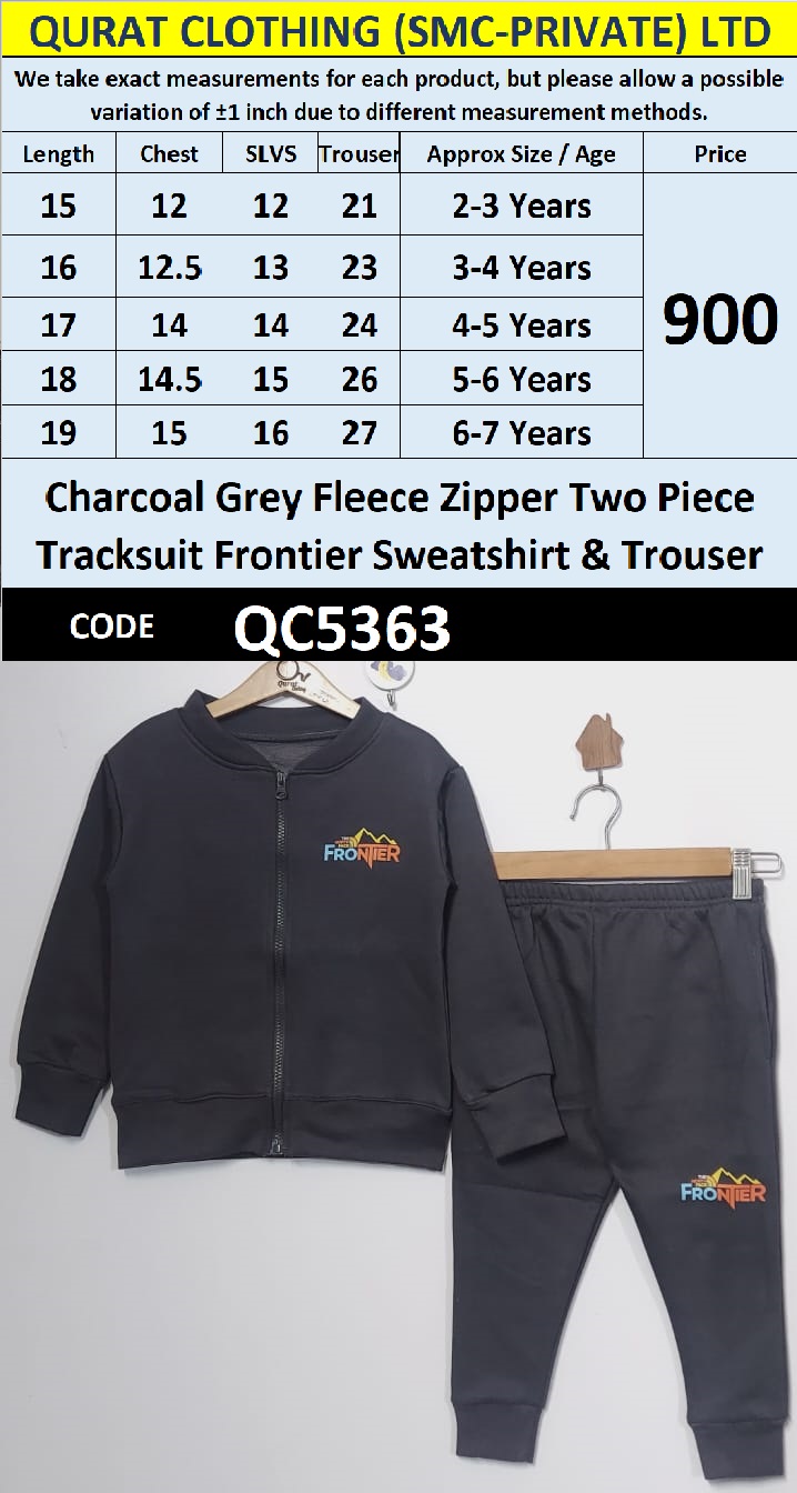 Charcoal Grey Fleece Zipper Two Piece Frontier Tracksuit Sweatshirt & Trouser QC5363 - QC5363