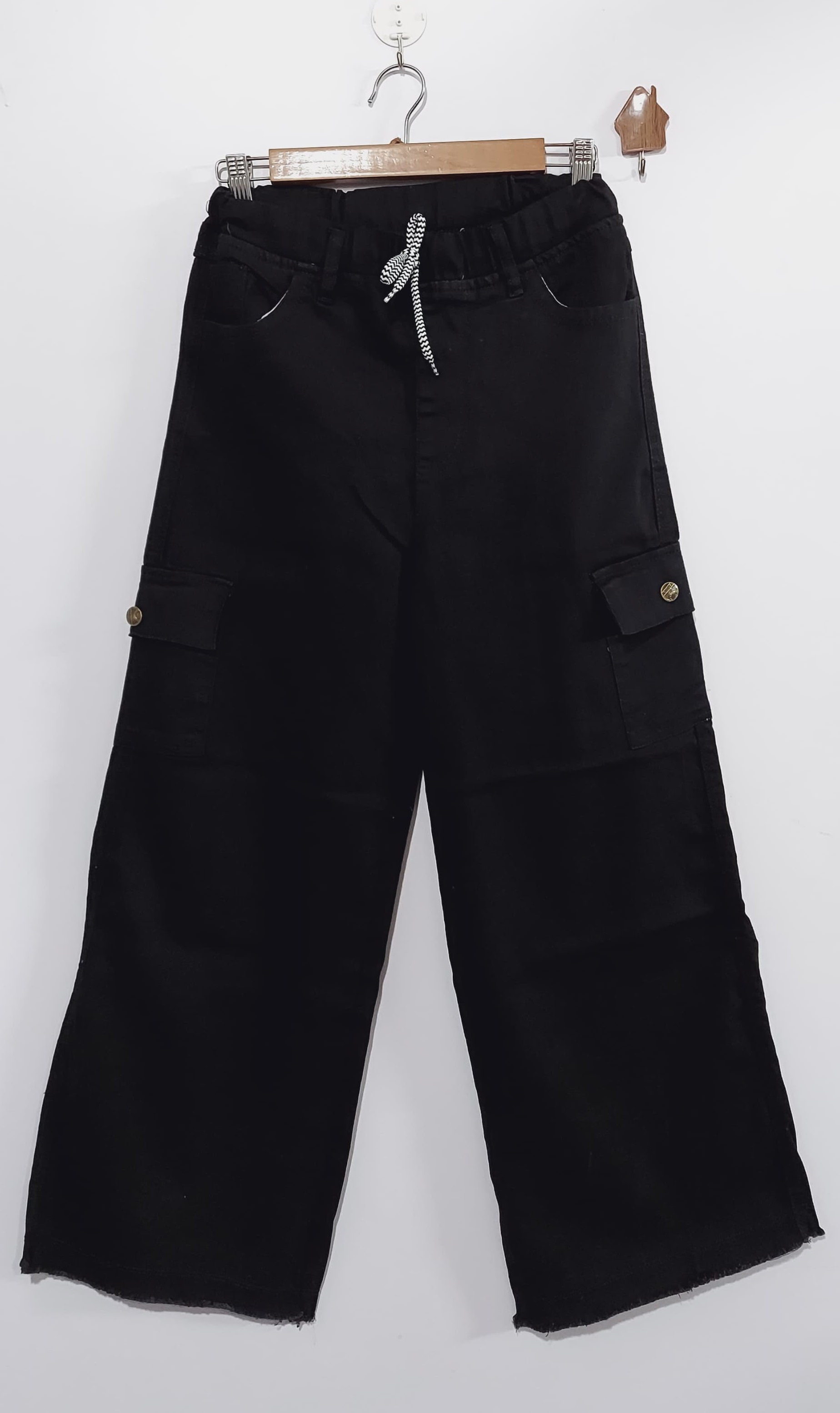 Black Stretchable Denim Wide Leg Cargo Trouser Pant for Women QC7021 - QC7021