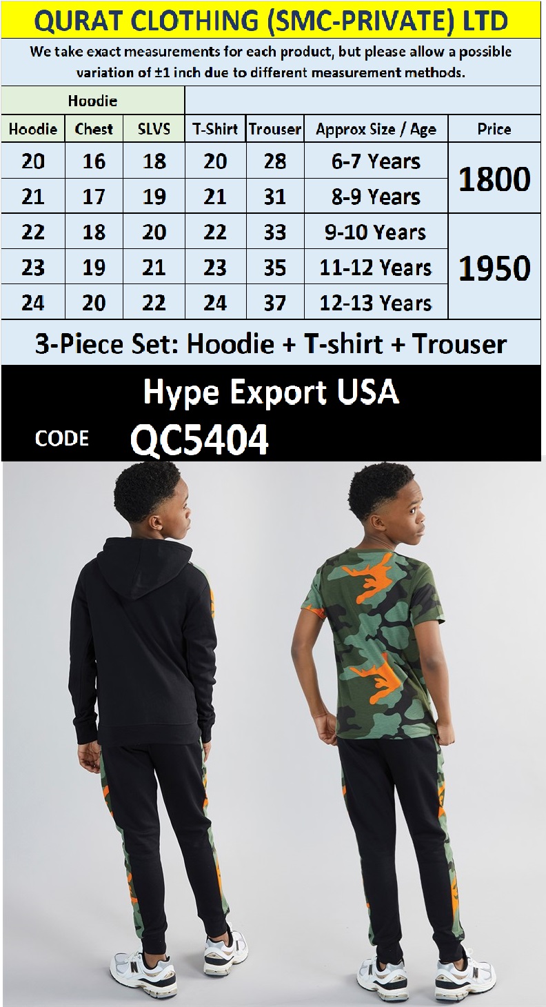 Hype Kids Black Fleece Hoodie Camo Cotton T-Shirt & Fleece Trouser 3-Piece Set QC5404 – Export USA - QC5404