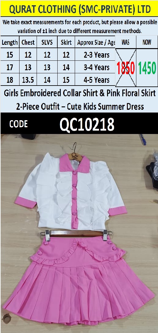 Girls Embroidered Collar Shirt & Pink Floral Skirt 2-Piece Outfit – Cute Kids Summer Dress – QC10218 - QC10218