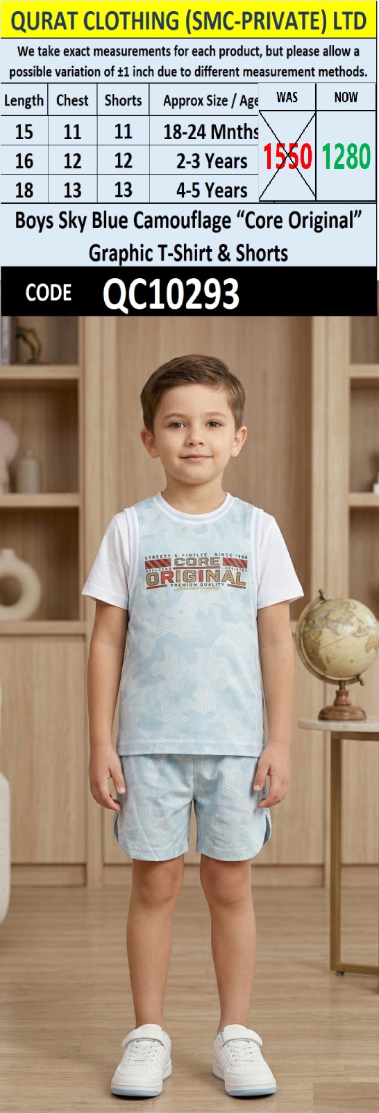 Boys Sky Blue Camouflage “Core Original” Graphic T-Shirt & Shorts - QC10293 - QC10293