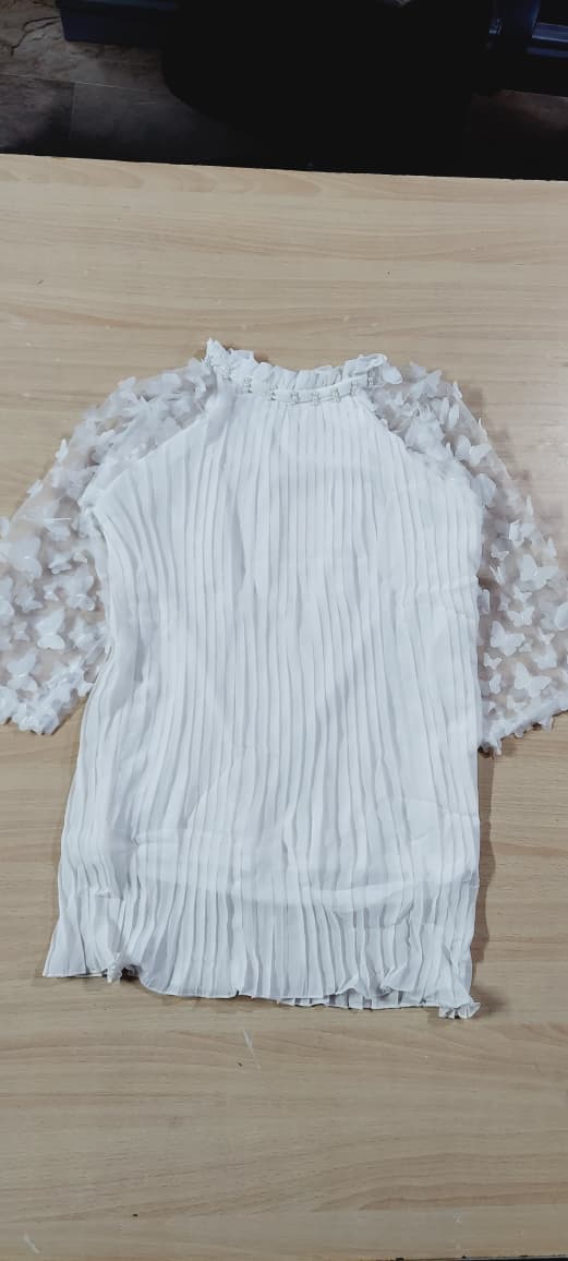 Elegant White Pleated Chiffon Top for Girls – Premium Kids Party Wear Shirt QC10144 - QC10144