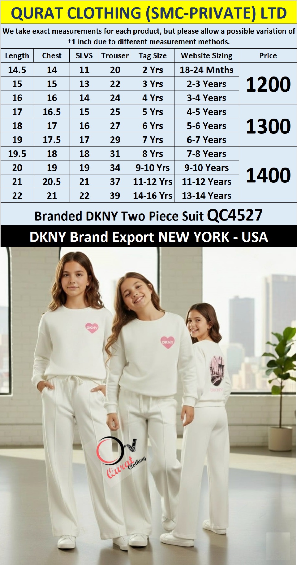 DKNY Brand Girls Tracksuit Export New York - USA QC4527 - QC4527