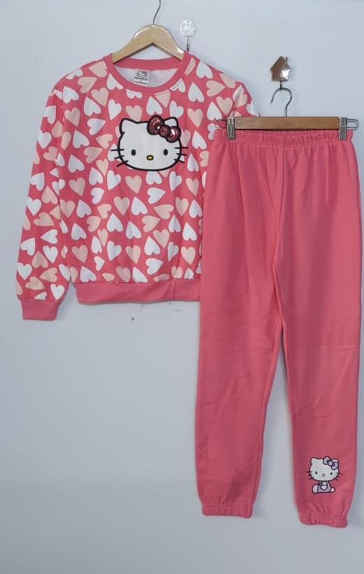Girls Pink Heart Print Hello Kitty Fleece Winter Tracksuit – Hello Kitty Export Tokyo Japan QC11365 - QC11365