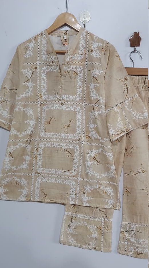 Light Beige Floral Printed & Embroidered Lawn Cotton Girls 2 Piece Suit – Elegant Collection QC10126 - QC10126