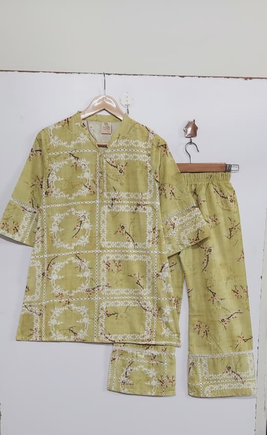 Olive Green Floral Printed & Embroidered Lawn Cotton Girls 2 Piece Suit – Elegant Outfit QC10125 - QC10125
