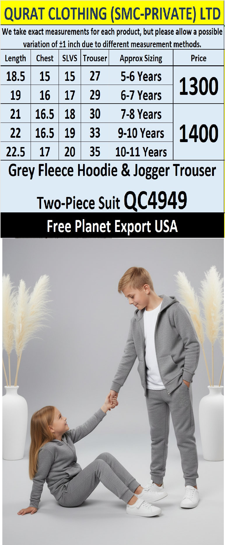 Grey Fleece Hoodie & Jogger Two-Piece Suit QC4949 – Free Planet Export USA - QC4949
