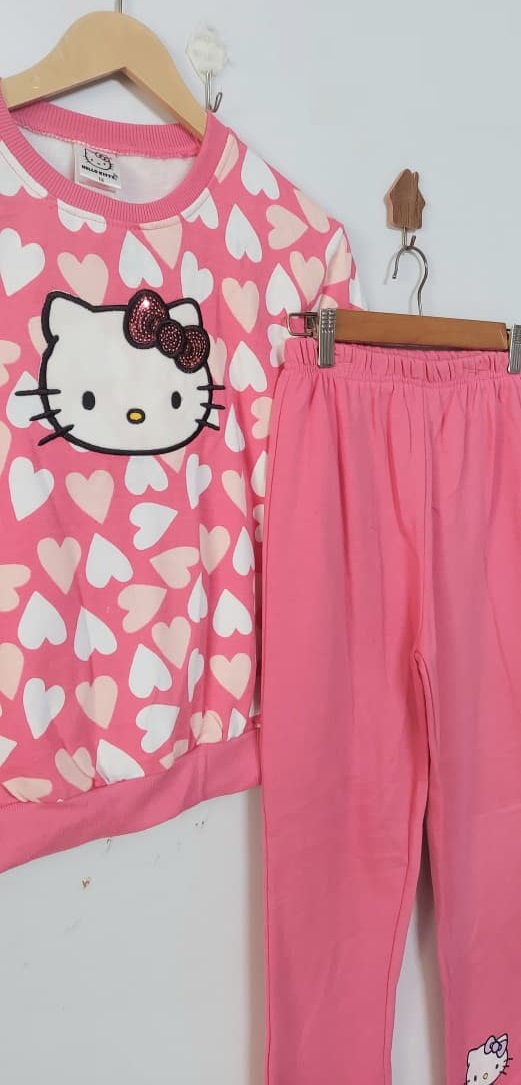 Girls Pink Heart Print Hello Kitty Fleece Winter Tracksuit – Hello Kitty Export Tokyo Japan QC11365 - QC11365