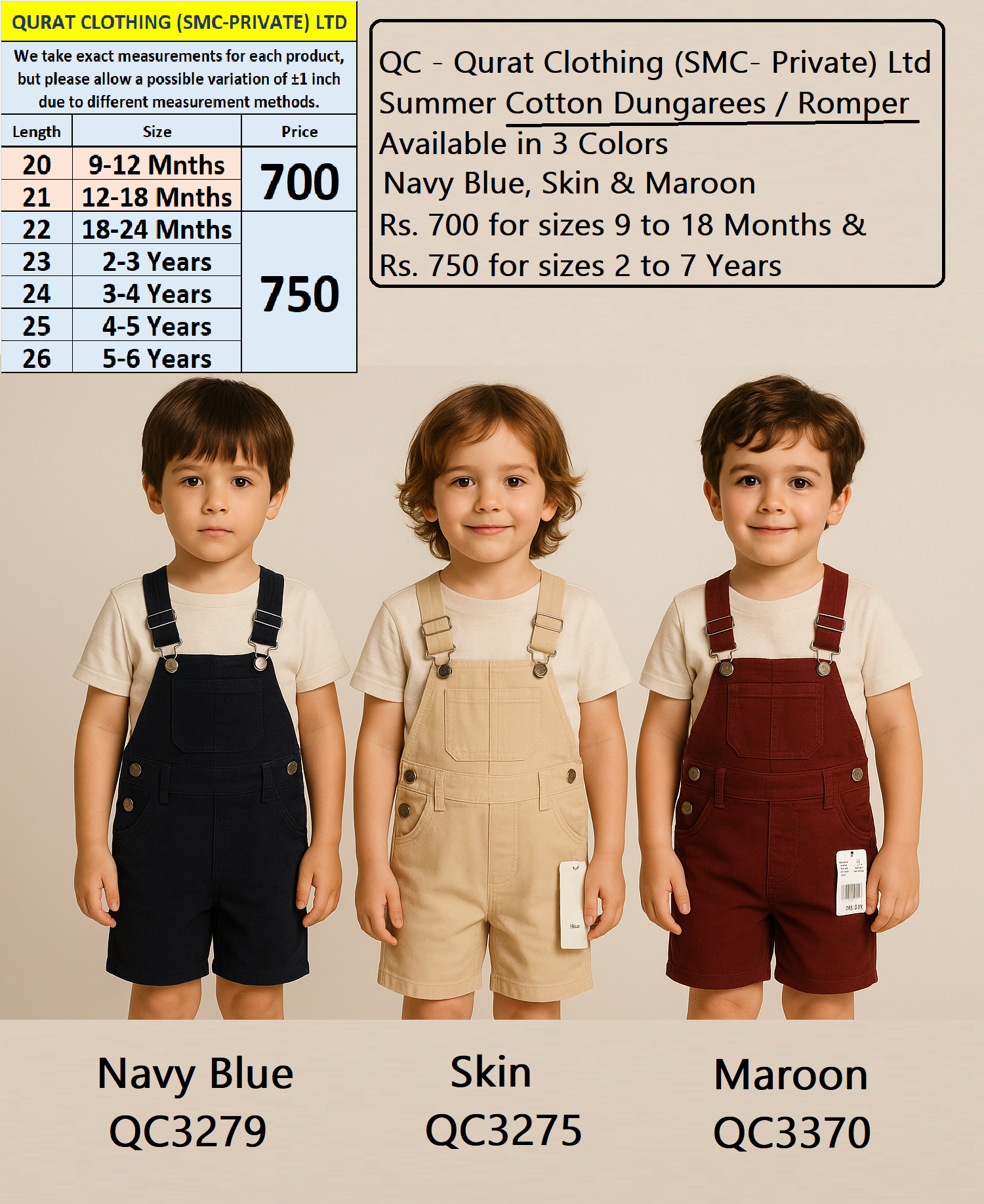Navy Blue Summers Dungarees / Romper QC3279 - QC3279
