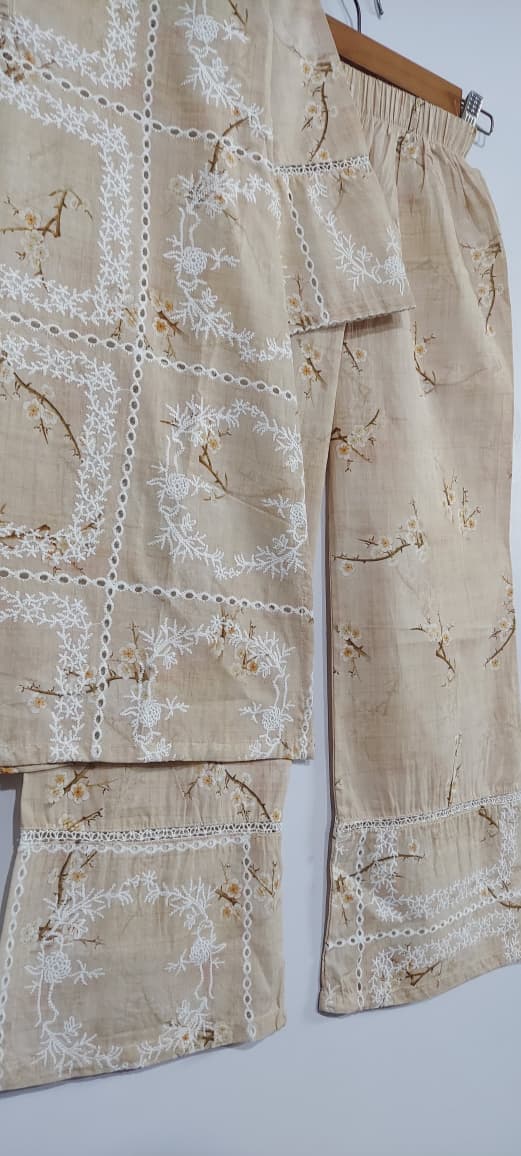 Light Beige Floral Printed & Embroidered Lawn Cotton Girls 2 Piece Suit – Elegant Collection QC10126 - QC10126