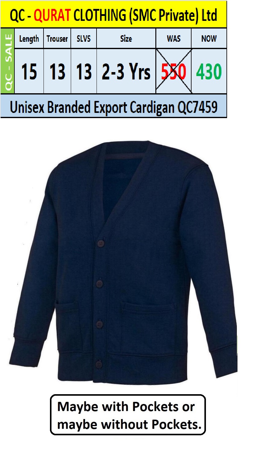 Unisex Branded Export Cardigan QC7459 - QC7459
