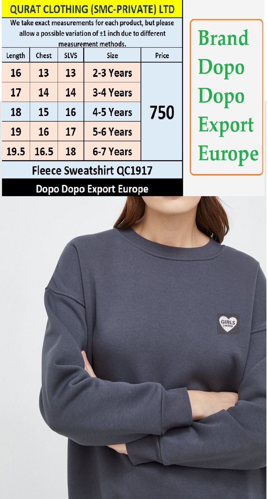 Dopo Dopo Brand Fleece Sweatshirt QC1917 Export Europe  - QC1917