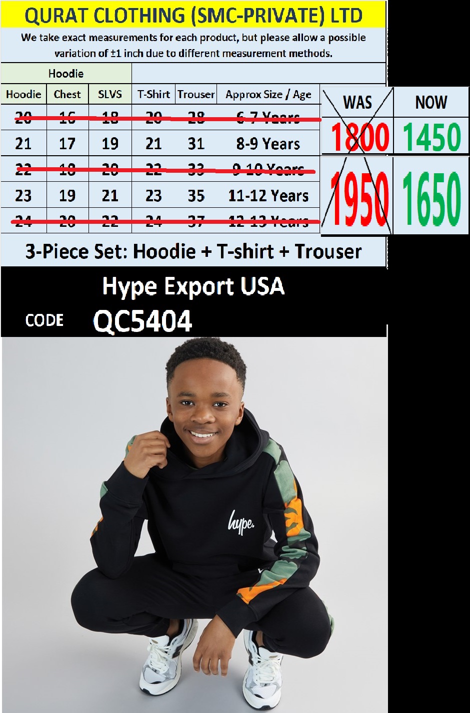 Hype Kids Black Fleece Hoodie Camo Cotton T-Shirt & Fleece Trouser 3-Piece Set QC5404 – Export USA - QC5404