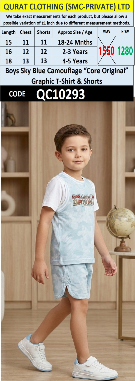 Boys Sky Blue Camouflage “Core Original” Graphic T-Shirt & Shorts - QC10293 - QC10293