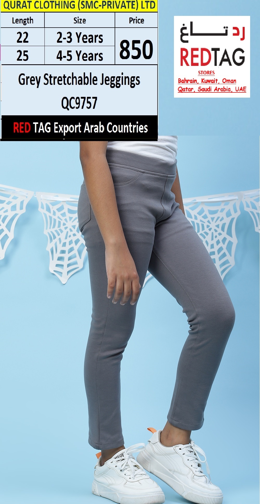 RED TAG Brand Grey Stylish Stretchable Jeggings QC9757 Export Arab Countries - QC9757