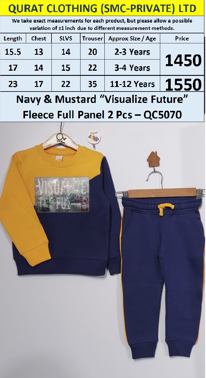 Navy & Mustard “Visualize Future” Fleece Full Panel Two-Piece Set QC5070 - QC5070