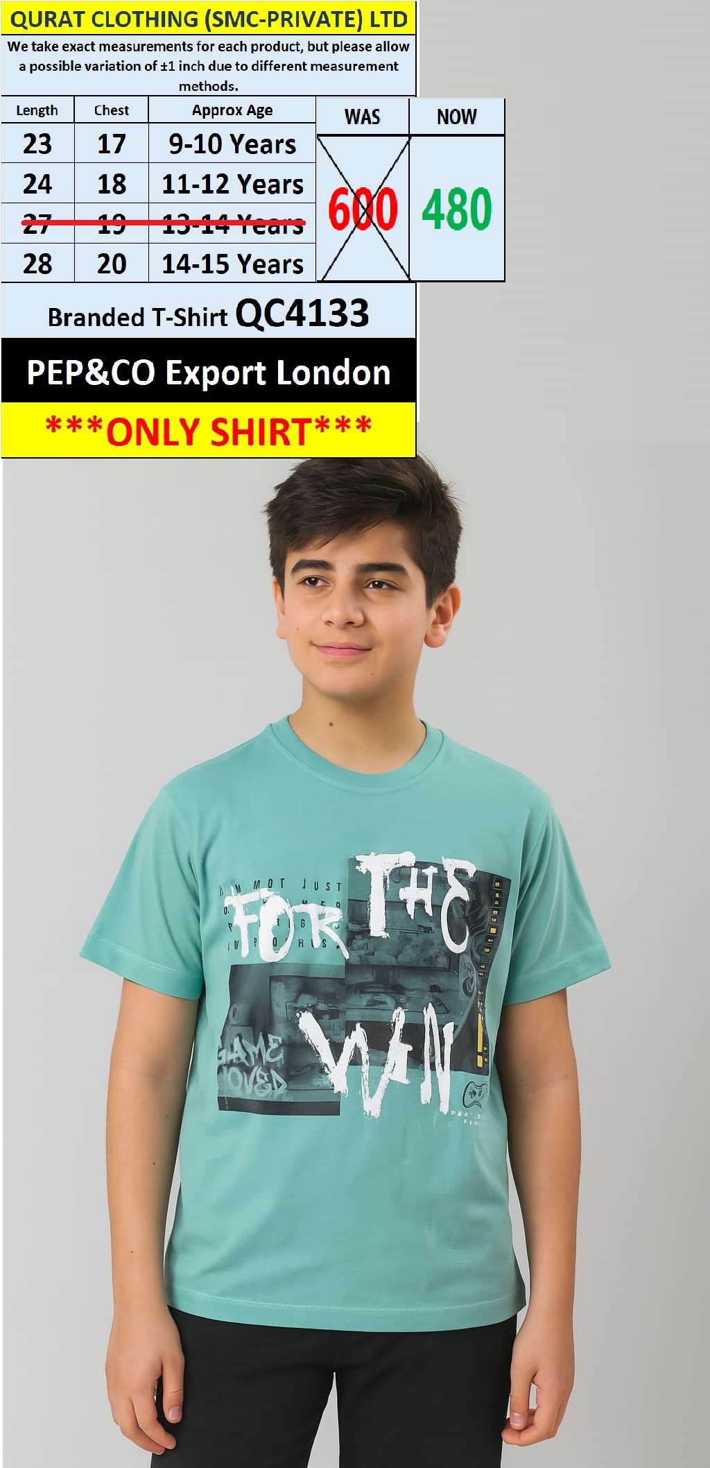 PEP&CO Brand T-shirt QC4133, Export London  - QC4133