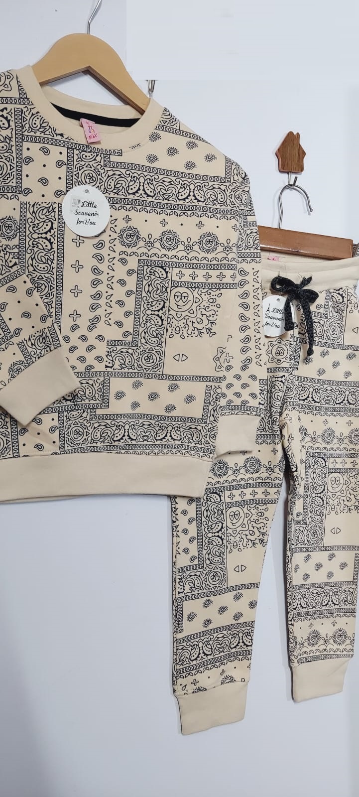 Cream Bandana All-Over Print Fleece Two-Piece Set QC5059 - QC5059