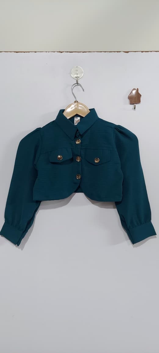 Girls Bottle Green Smocked Chiffon Maxi Dress with Cropped Button-Down Jacket – 2 Piece Formal Set QC7063 - QC7063