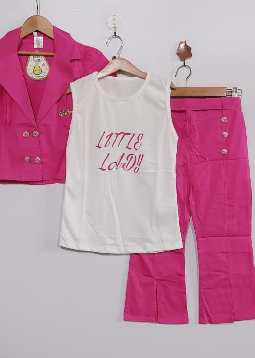 Pink 3-Paiece Suit – Blazer with “Queen” Brooch, “Little Lady” Top & Trousers QC7088 - QC7088