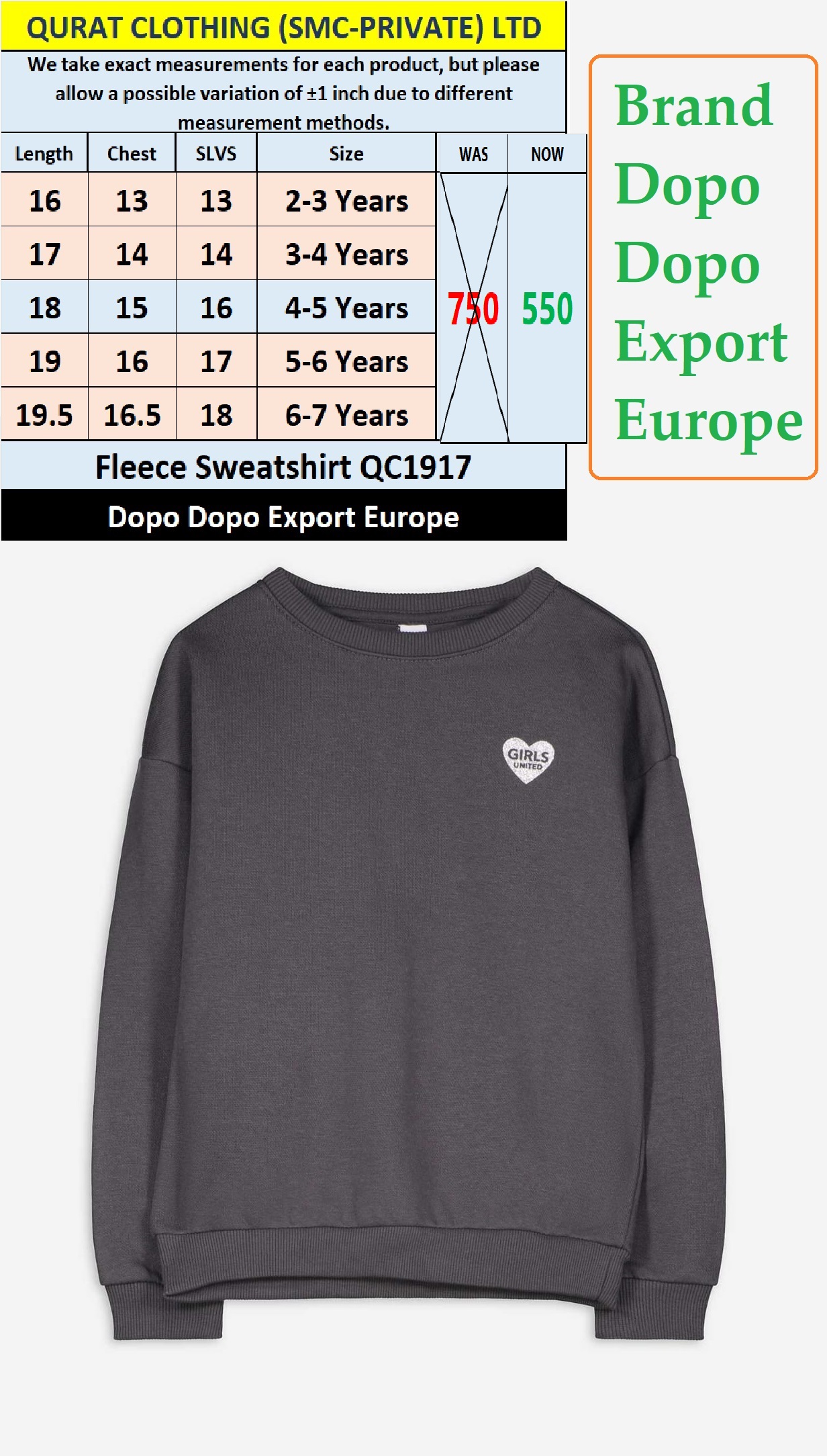 Dopo Dopo Brand Fleece Sweatshirt QC1917 Export Europe  - QC1917
