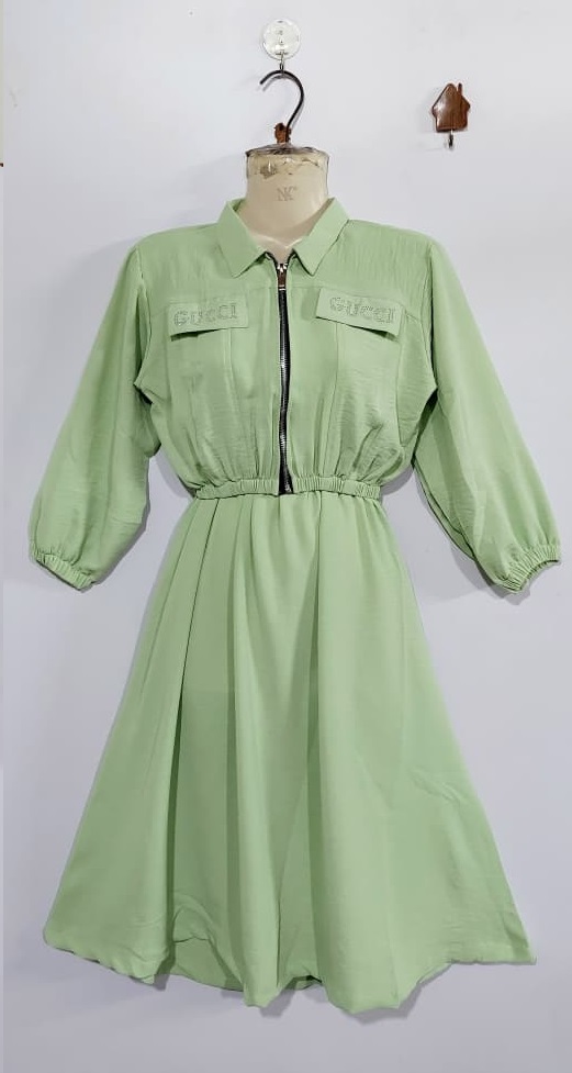 Pistachio Green Girls 2-Piece Zip Jacket & Elastic Waist Maxi Dress Set – Embellished Pocket Detail QC7058 - QC7058