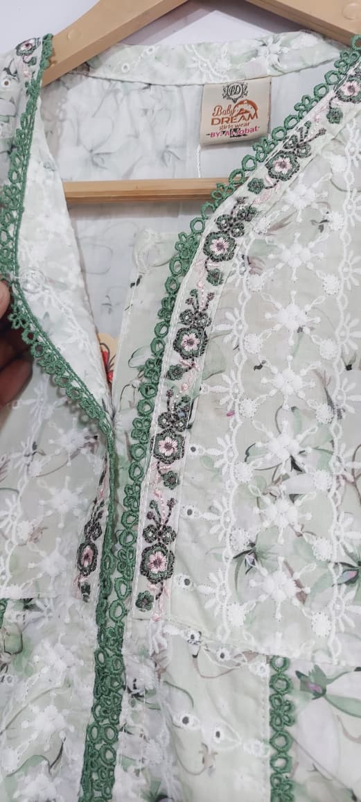 Mint Sage Green Floral Printed & Embroidered Lawn Cotton Girls 2 Piece Suit – Elegant Collection QC10127 - QC10127