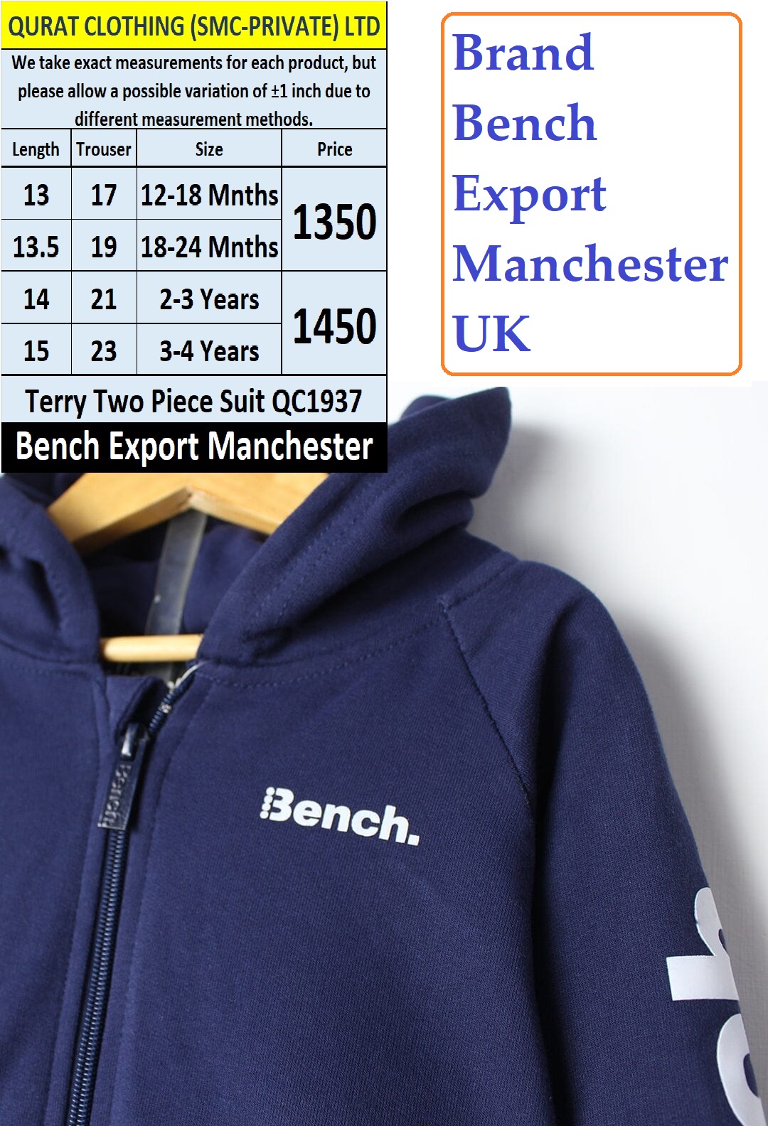 Bench Brand Terry Tracksuit QC1937 Export Manchester UK - QC1937