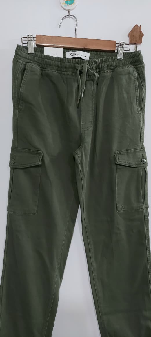 Olive Green Cargo Trouser – Slim Fit Drawstring Elastic Waist Utility Pants ZARA BRAND EXPORT QC10394 - QC10394