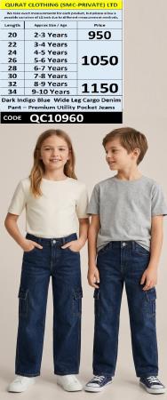 Dark Indigo Blue Wide Leg Cargo Denim Pant – Premium Utility Pocket Jeans QC10960