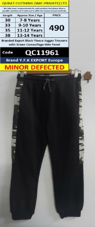 Y.F.K Export Europe Branded Export Black Fleece Jogger Trousers with Green Camouflage Side Panel – Minor Defected – QC11961