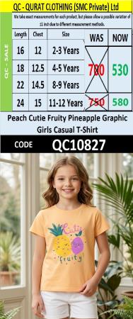 Peach Cutie Fruity Pineapple Graphic Girls Casual T-Shirt QC10827