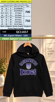 NFL Export Miami USA Black Sacramento Kings Collegiate Varsity Graphic Kangaroo Pocket Fleece Hoodie QC11657