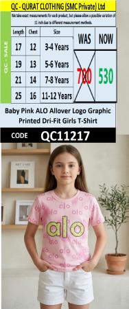 Baby Pink ALO Allover Logo Graphic Printed Dri-Fit Girls T-Shirt QC11217