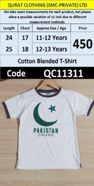 Pakistan Zindabad Crescent Printed White Cotton Blended Kids T-Shirt – QC11311