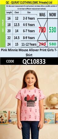 Pink Minnie Mouse Allover Print Girls T-Shirt QC10833