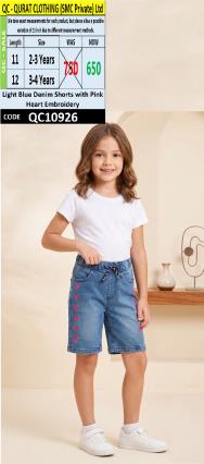 Light Blue Denim Shorts with Pink Heart Embroidery – QC10926