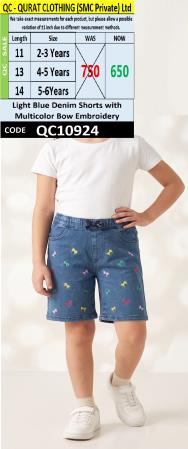 Light Blue Denim Shorts with Multicolor Bow Embroidery – QC10924