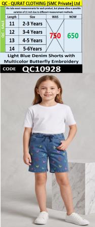 Light Blue Denim Shorts with Multicolor Butterfly Embroidery – QC10928