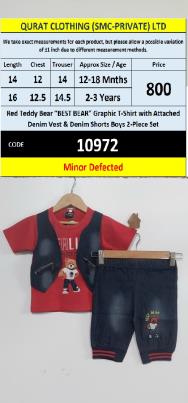Red Best Bear Graphic T-Shirt with Attached Denim Vest & Denim Shorts Boys 2-Piece Set – QC10972 - Minor Defected