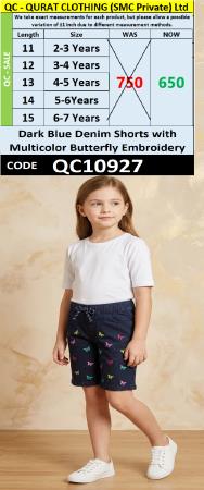 Dark Blue Denim Shorts with Multicolor Butterfly Embroidery – QC10927