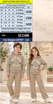 Branded Export Beige True Religion World Tour Fleece Zip-Up Hoodie & Cargo Trouser Tracksuit – Export USA QC11686