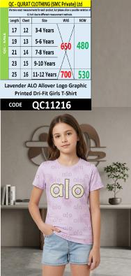 Lavender ALO Allover Logo Graphic Printed Dri-Fit Girls T-Shirt QC11216