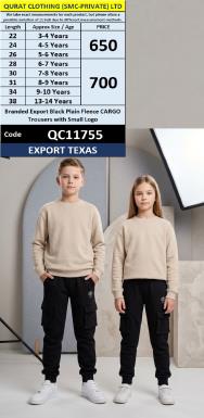 Branded Export Black Plain Fleece CARGO Trousers with Small Logo Export Texas QC11755