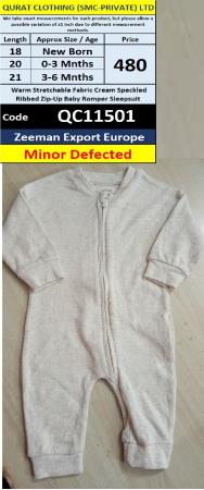 Zeeman Export Europe Warm Stretchable Cream Speckled Ribbed Zip-Up Baby Romper Sleepsuit – QC11501 – Minor Defected