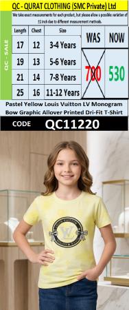 Pastel Yellow Louis Vuitton LV Monogram Bow Graphic Allover Printed Dri-Fit Girls T-Shirt QC11220