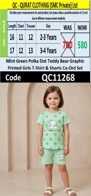 Mint Green Orsetti Gommosi Teddy Bear Polka Dot Girls T-Shirt & Shorts Set QC11268
