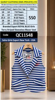 Soho Girls Export USA Royal Blue Terry Striped Sleeveless Blazer Vest – QC11548